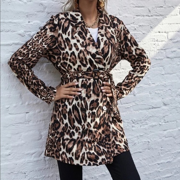 Leopard print belted peacoat animal glam jacket - Picture 1 of 3